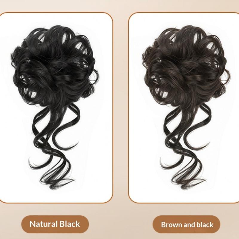 2 Pcs Messy Bun Hair Piece Tousled Updo With Tendrils Hair Bun Extensions Wavy Curly Hair For Women