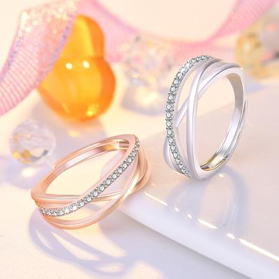 Fashion Ladies Crystal Cross Open Adjustable Rings Jewelry