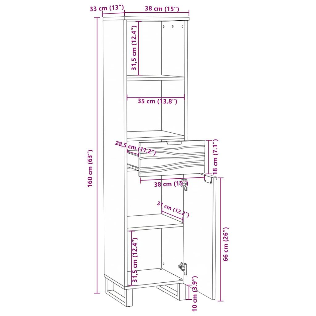 Bathroom Cabinet Walnut 38 X 33 X 160 Cm Particleboard