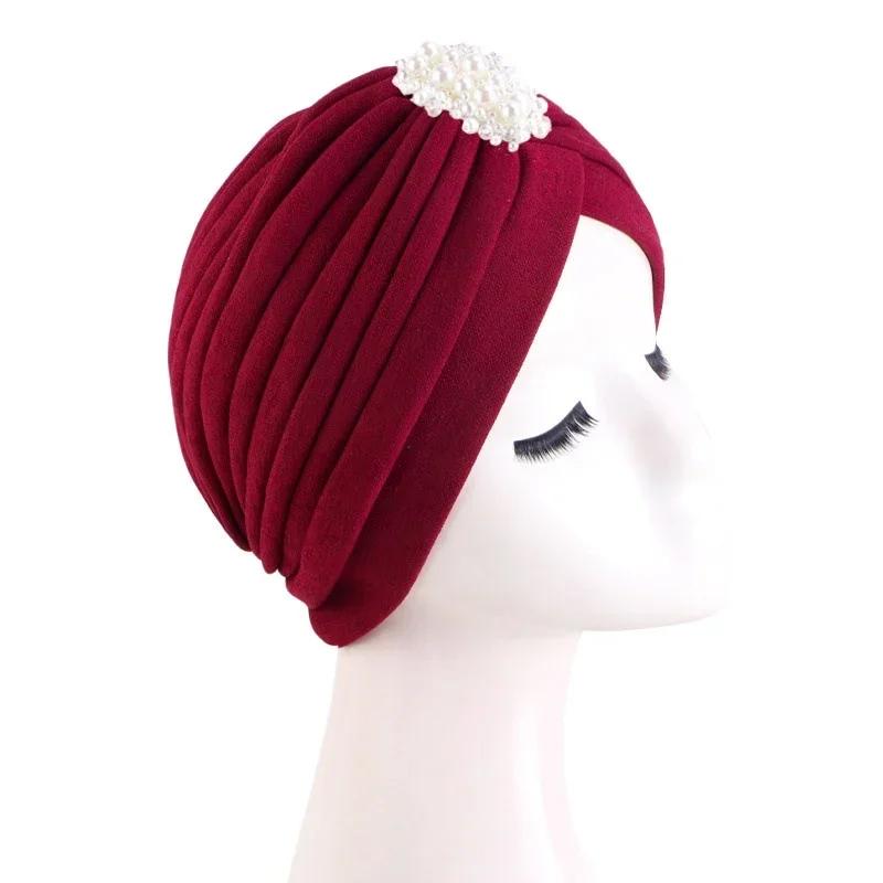 Indian Women Chemo Cap Muslim Diamonds Hijab Pleated Turban Wrap Headscarf Beanies Hair Loss Bonnet Hat Femme Turbante Mujer New