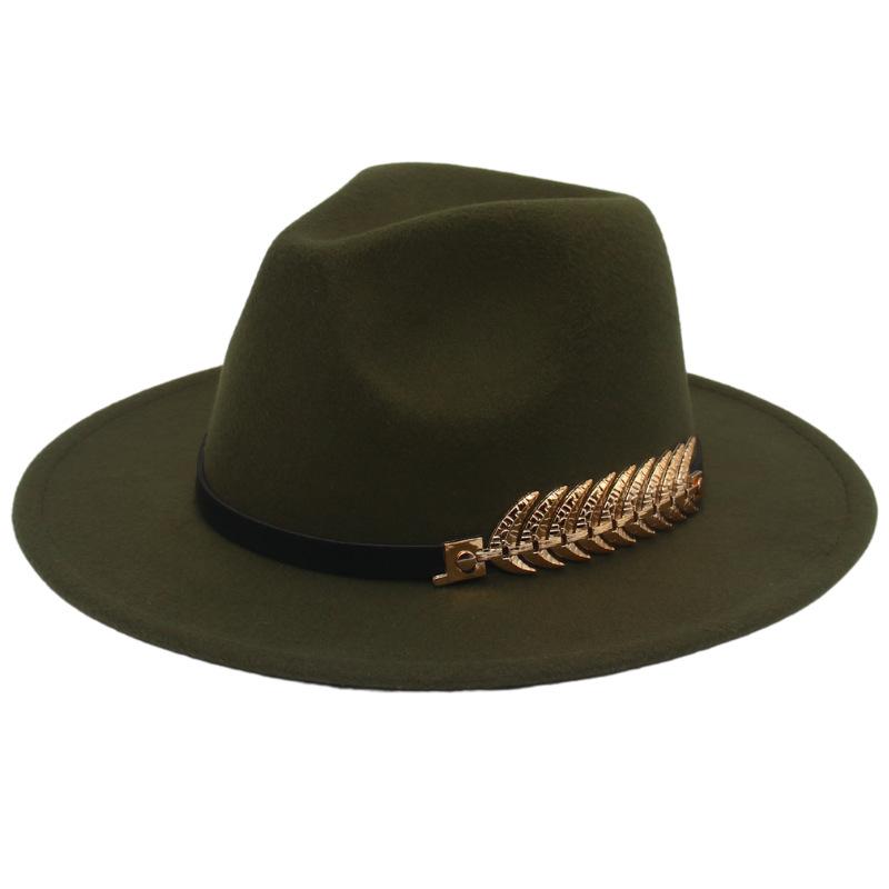 Top Hat Men'S Golden Fishbone Women'S Woolen Jazz Hat Big Brim Felt Hat Retro Hat