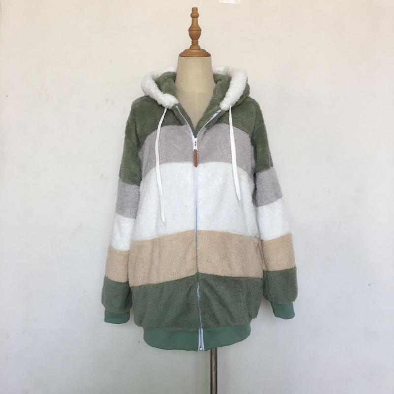 New Autumn and Winter Trendy Thickened Warm Patchwork Hooded Jacket Loose Casual Sports Large Size Jacket for Women