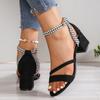Fashion Women Heels Sandals New Summer Sandal Fashion Square Low Ladies Elegant Dress High Heels Sandal Shoes Outdoor Casual Slides