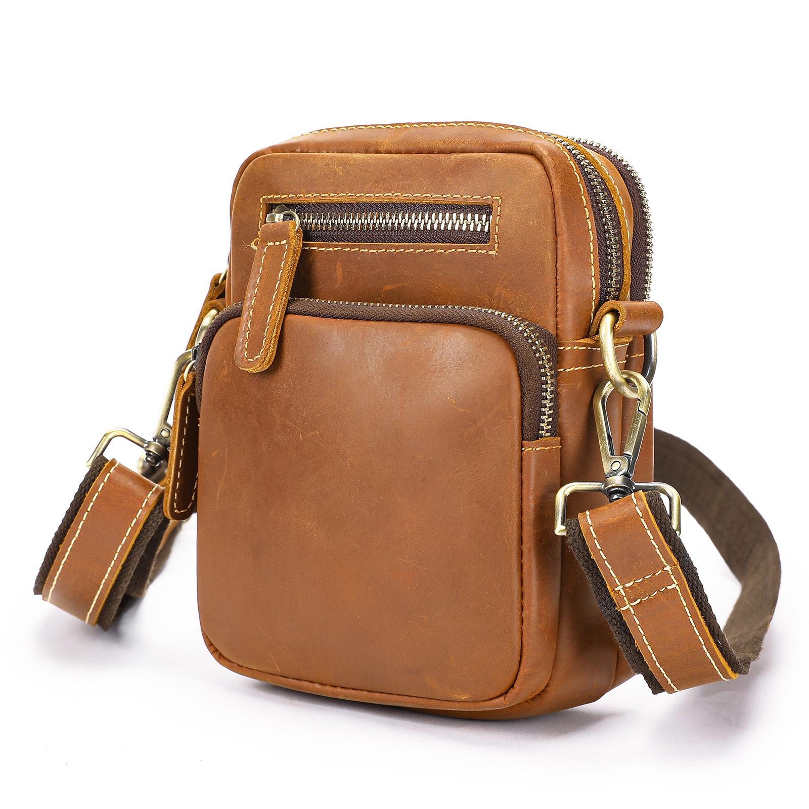 

Мужская ретро-сумка через плечо, простая и индивидуальная сумка из высококачественной кожи на одно плечо для мобильного телефона и поясная сумка коричневый