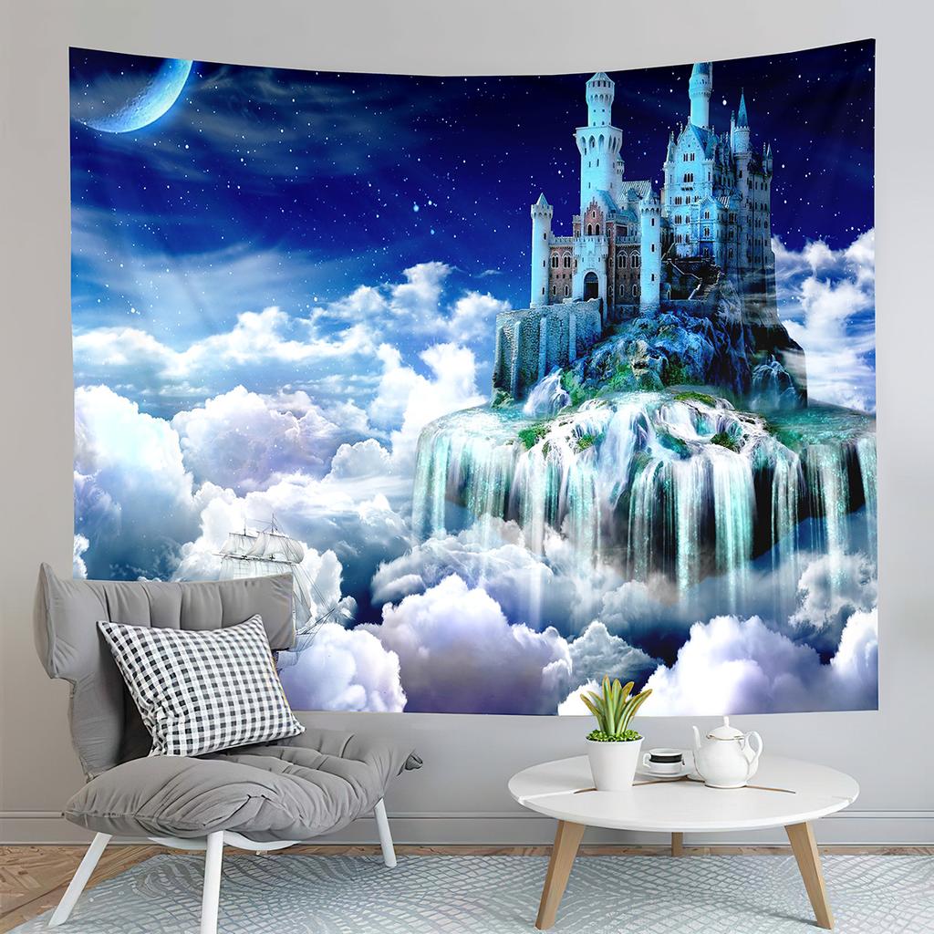 Fantasy Castle Tapestry River Forest Tapestry Fairy Tale World Tapestry Home Living Room Dorm Bedroom Aesthetics Tapestries
