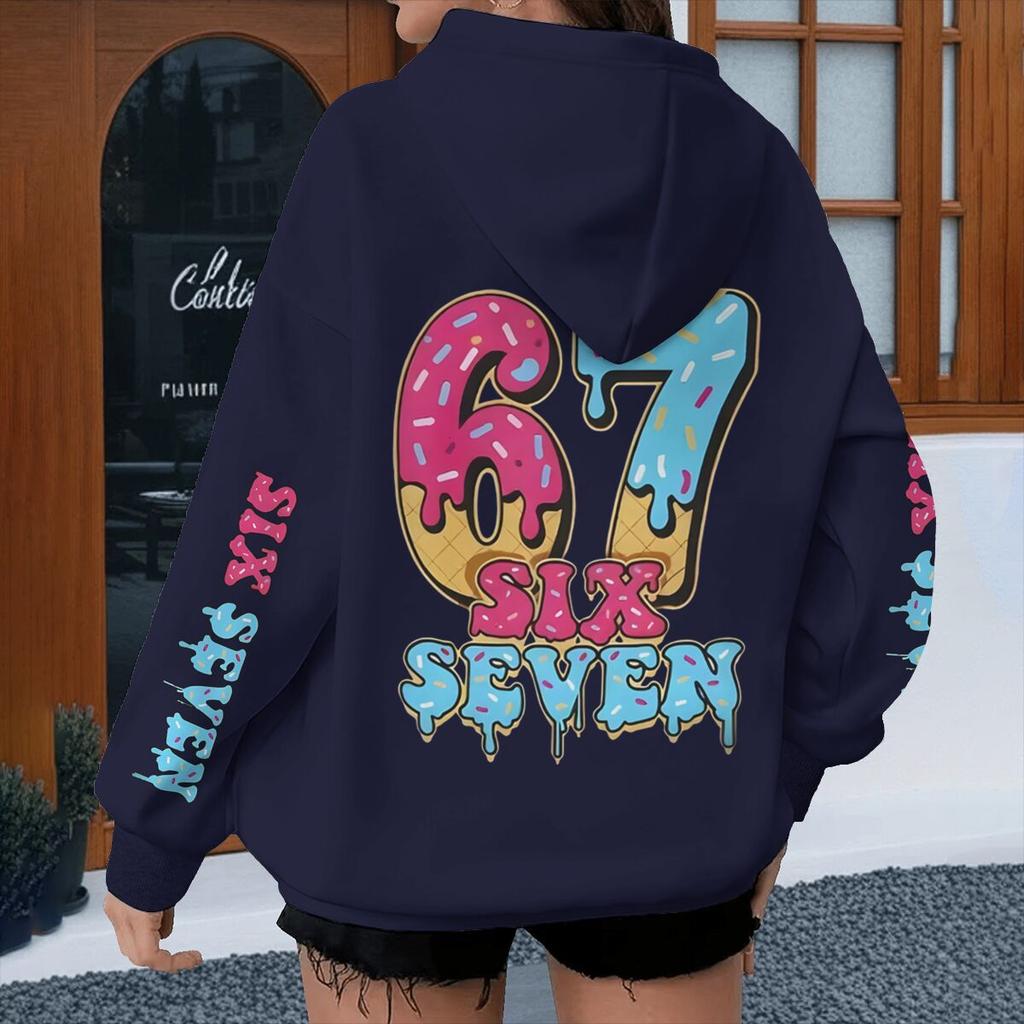 Spring Autumn Ice Cream Style Six Seven Kids Hoodies Boys Number 67 Print Cartoon Streetwear Fun Six Seven Girl Hoody
