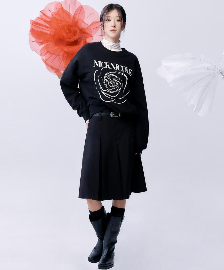 Nigaennikol Low-Rise Midi Pleat Skirt_Black
