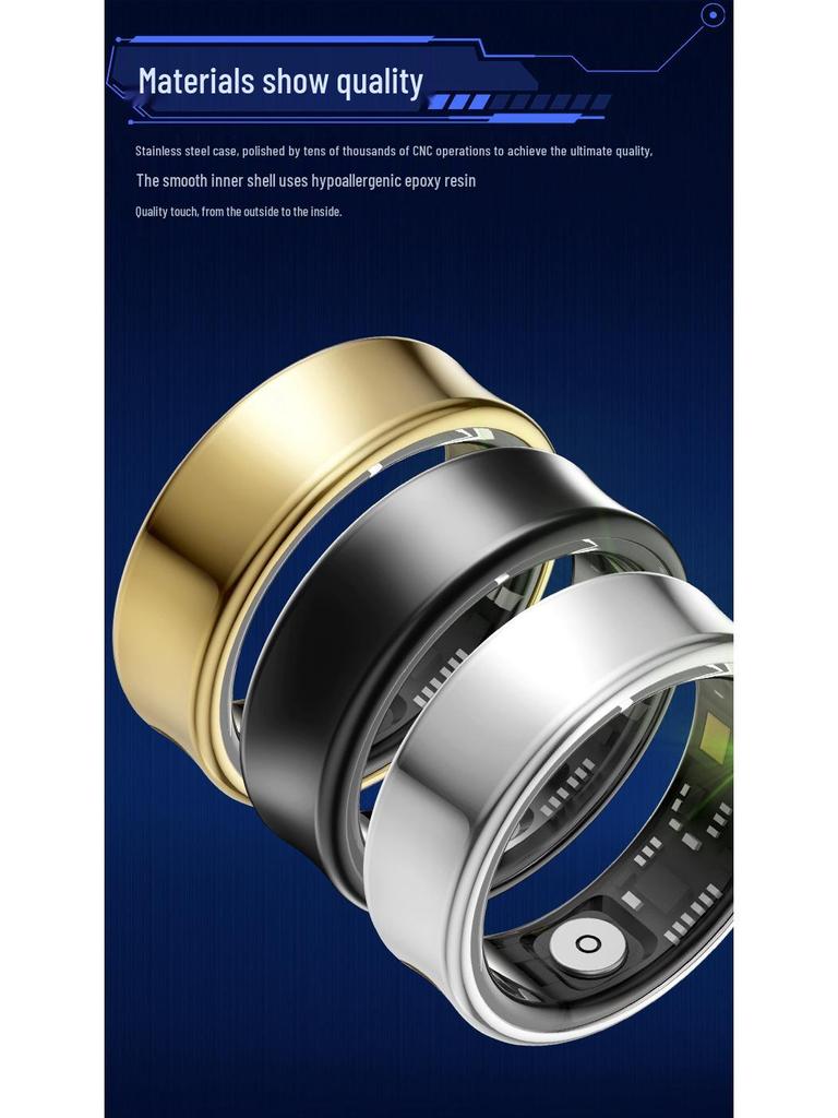 Smart Black Ring: Heart Rate, Blood Oxygen, Sleep Tracker, Bluetooth, Waterproof, Unisex, Touch Interface