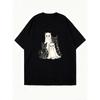Übergroßes T-Shirt Schwarze Katzen und Geister Print Lässige Streetwear für Frauen
