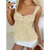 American Retro Polka Dot Camisole Women Drawstring Waist Peplum Low Neck Top