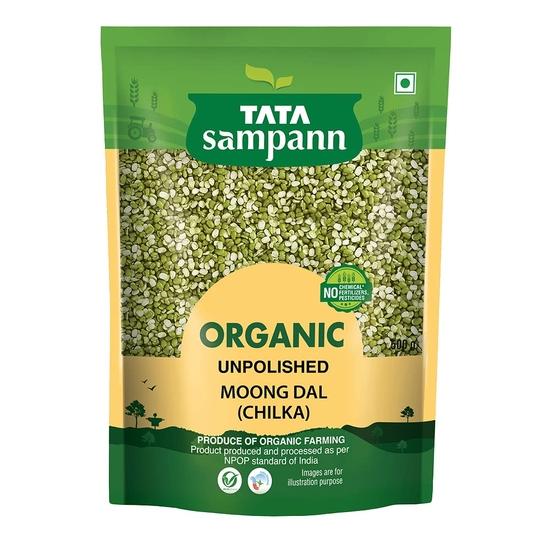 TATA Sampann Organic Moong Chilka Dal, 500 G & Tata Salt Rock Salt | Premium Sendha Namak | with Natural Trace Minerals | 1kg Pouch