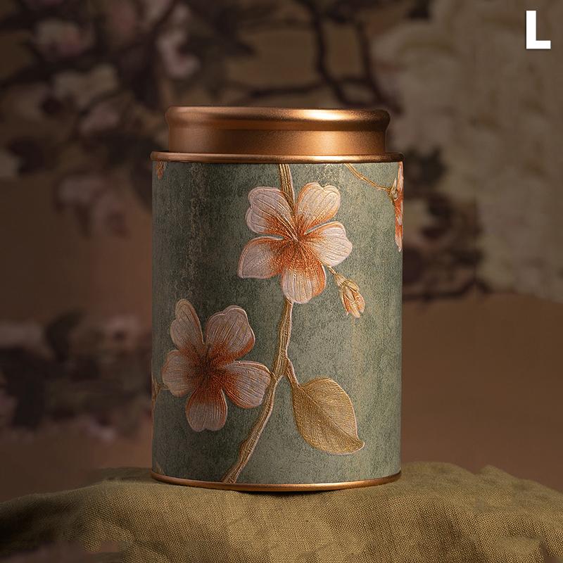Kitchen Sealeds Canister Chinese Style Tea Box Convenient Exquisite Flower Prints Round Tea Tin Tea Storage Snacks Storage Box