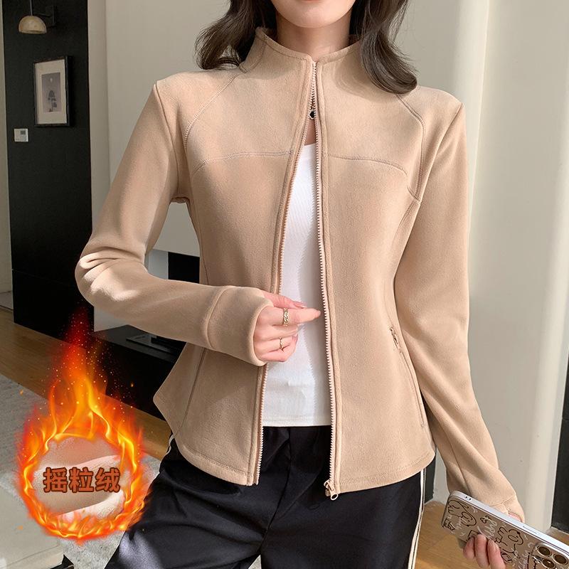Women S Stand Collar Fleece Jacket Long Sleeve Slim Fit Warm Winter Coat