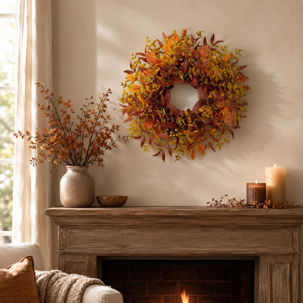 Couronne Artificielle avec Feuilles pour Décoration Intérieure