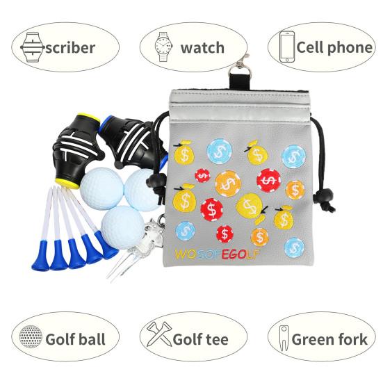 Golftasche mit Kordelzug, Golf-Tee-Tasche, Aufbewahrungstasche für Golfbälle, grüne Gabel, tragbares Golfzubehör für Golfbegeisterte