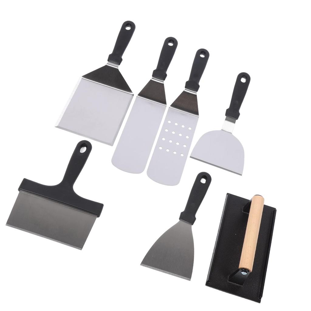 17 Piece BBQ Tool Set Stainless Steel Spatulas Fried Egg Rings Meat Press Board Oil Bottle and Brush for Outdoor Barbecue