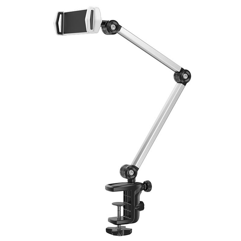 

BONERUY P76 Adjustable Boom Arm Lazy Holder for iPhone,iPad Multi-Angle Rotating Cell Phone Stand with Clip for Bedside Desktop Silver
