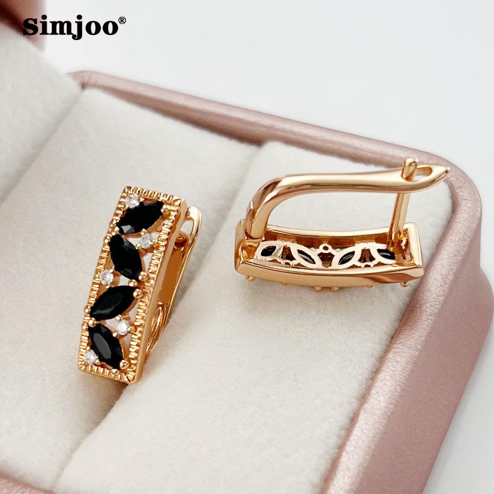 SIMJOO Rose Gold Color Simple Stylish Zircon Earrings for Women