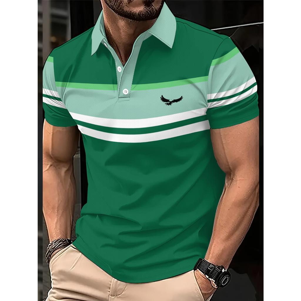 2026 Summer Men's Polo Shirt with Stripes Print Breathable Lightweight Casual Fashionable Outdoor