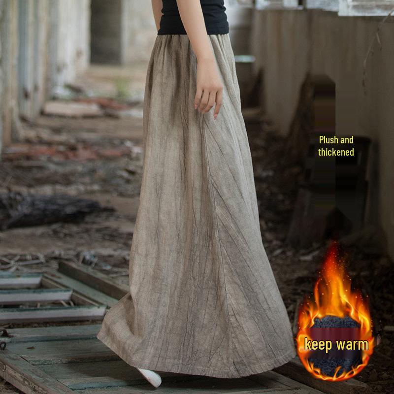 Women's Elastic Waist Tie-Dye Ramie Skirt - Autumn/Winter Collection