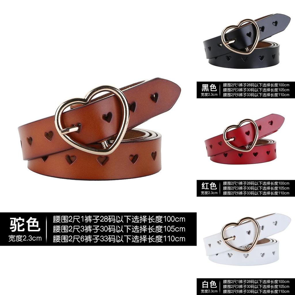 Womens Genuine Leather Fashion Belt With Heart Pattern And Pin Buckle For Versatile Style