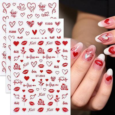 Valentinstag-Nagelsticker: Sexy Lippen, Herzen, Rosen & LOVE Designs