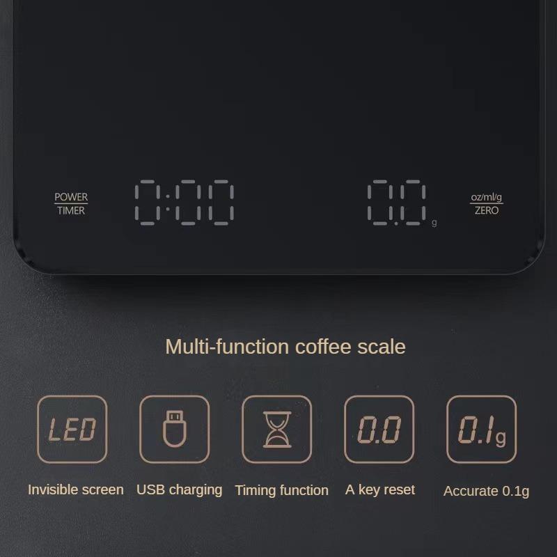 3kg/0.1g High Precision Digital Coffee Scale for Home Coffee Bean Weighing Timing Measurement for Coffee and Kitchen Use