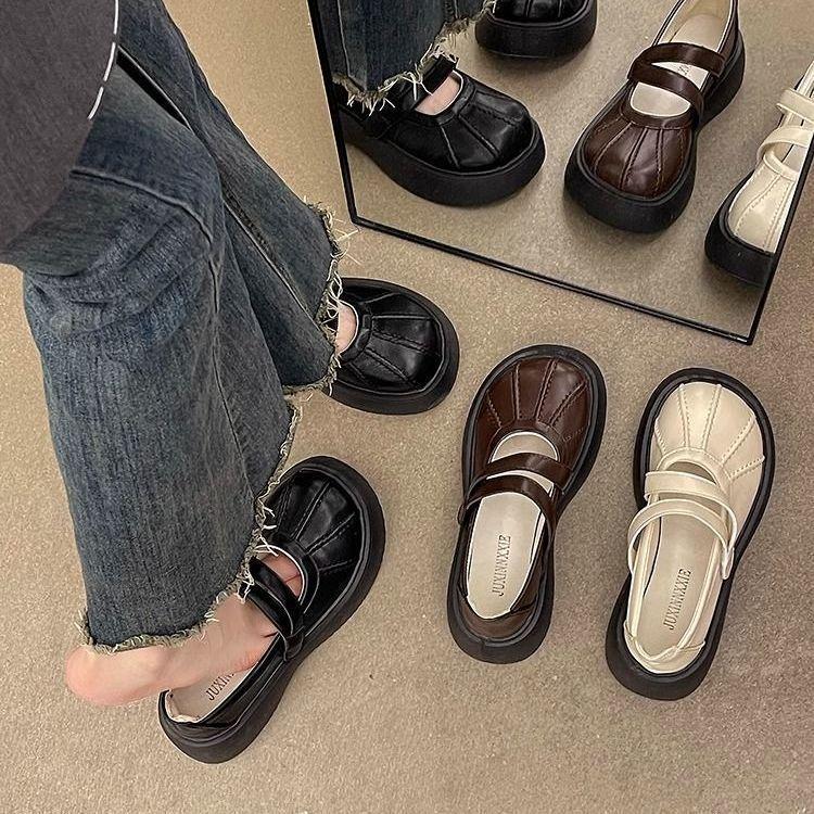 Skinny and Heightened Single Shoes 2024 New Autumn Platform Mary Jane Shoes Women's Skirt College Style Round Head Small Leather Shoes Tide