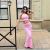Export Cross-Border Hot Women's Summer New Arrival Pure Color Vest Skirt Outfit Silm Dress with Vents Two-Piece Suit
