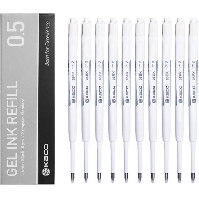 NINGSA Kaco G2 Gel Ink Refills for Retractable Gel Pens, Fine Point(0.5mm), Pack of 10 (Black)