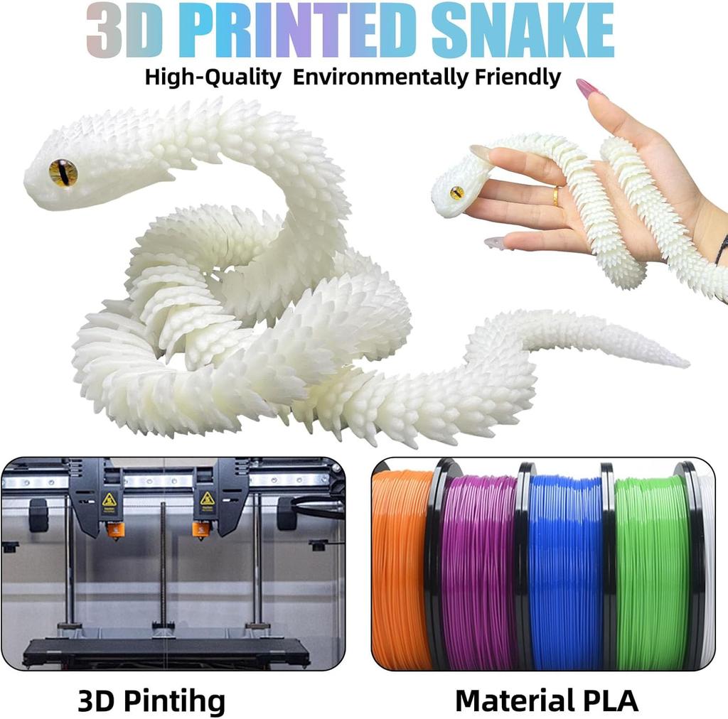 3D Printed Articulated Snake Figure Toys Flexible Fidget Toy Realistic Slithering Design Model Ornaments Creative Funny Gift