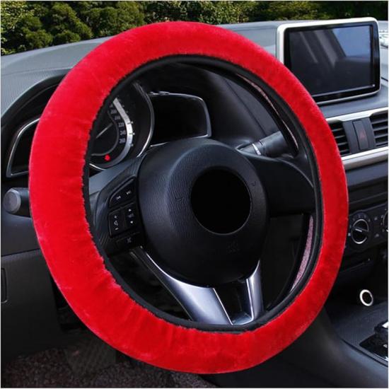 Augeny Fuzzy Car Steering Wheel Cover, Anti-Slip Soft Plush Steering Wheel Protector, 15 Inch Elastic Wheel Covers, Universal Vehicle Interior Winter красный