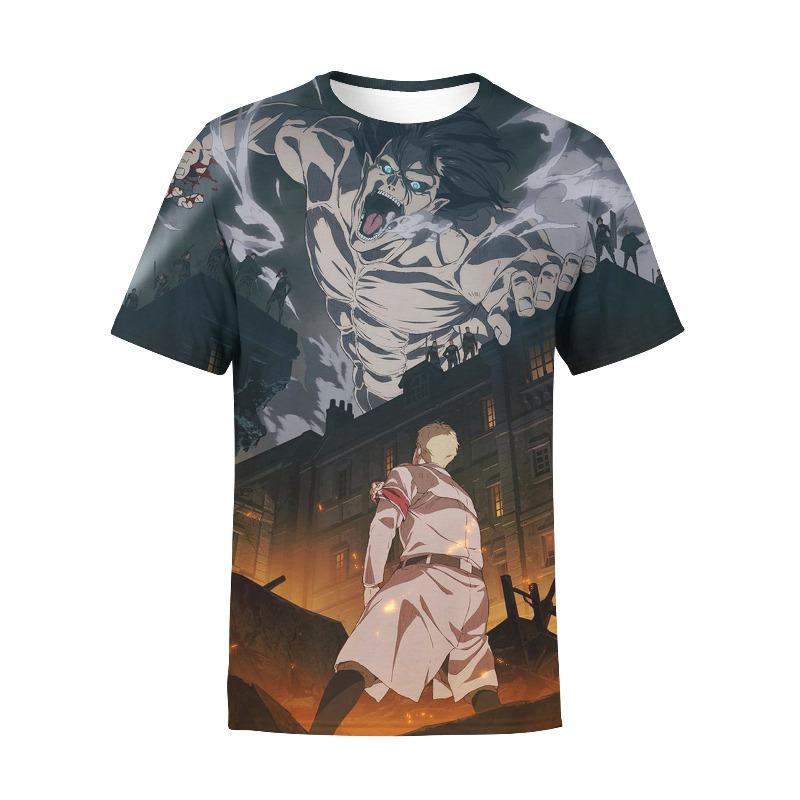 Attack on Titan 3D Digital Print T-Shirt for Anime Fans, Fashion Graphic Tee, Breathable Polyester Short Sleeve Streetwear Tops