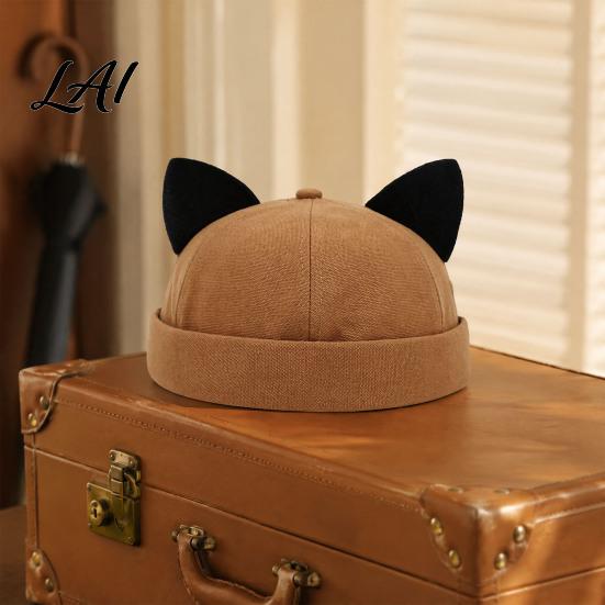 Brimless Cat Ear Hat Hat Cute Docker Cap Adjustable Skullcap Stylish Lightweight Fashion for Women Sailor Cap Men Street Casual Wear Trendy Unisex