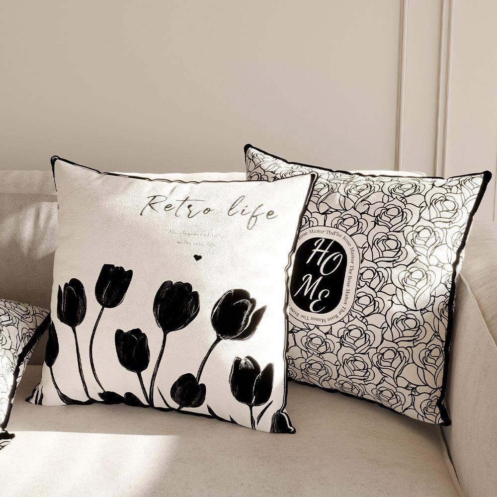 Modern Minimalist Decoration French Cream Style Sofa Pillow Living Room Cushion Black and White High-end Pillow Cover