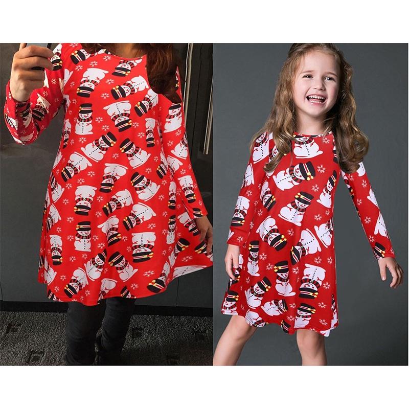 Charming Girls Children Christmas Dress Featuring Elegant Santa Bow Print For Mothers And Daughters