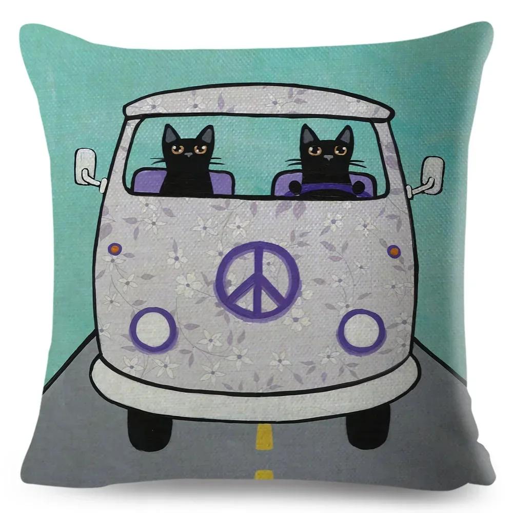 Cartoon Driving Car Cat Cushion Cover Decor Cute Pet Animal Pillowcase Polyester Pillow Case for Sofa Home Children Room
