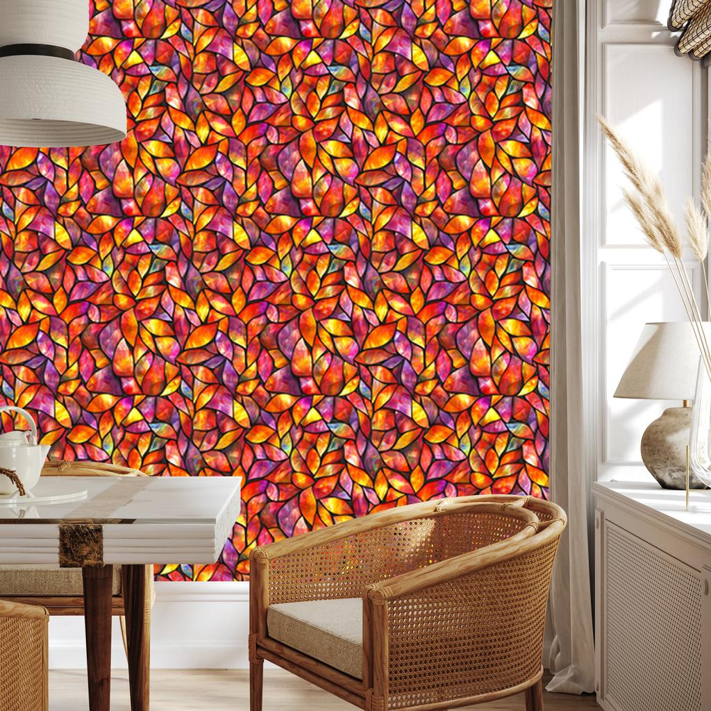 Stained Glass Wallpaper Red, Orange and Gold 50x1000