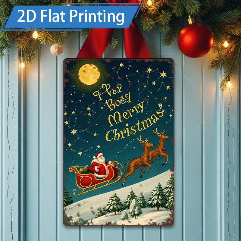 D FLAT pc Metal Sign Christmas Snow Scene Metal Art with Hot Chocolate and Gingerbread 20x30cm(7.8x11.8inch)