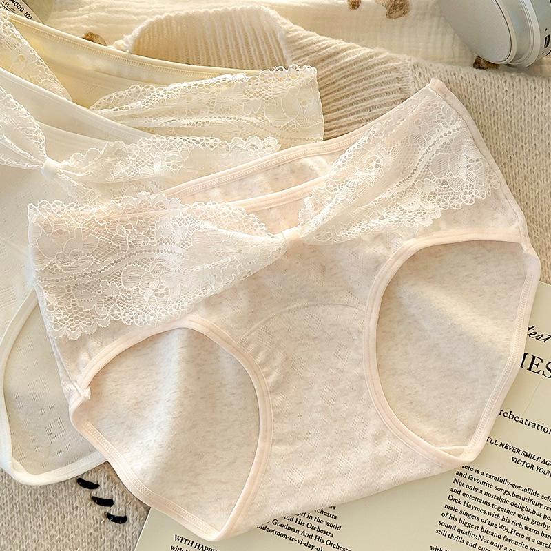 Ladies Spring and Autumn Sexy Lace Pure Cotton Waist Extended Crotch Triangle Briefs