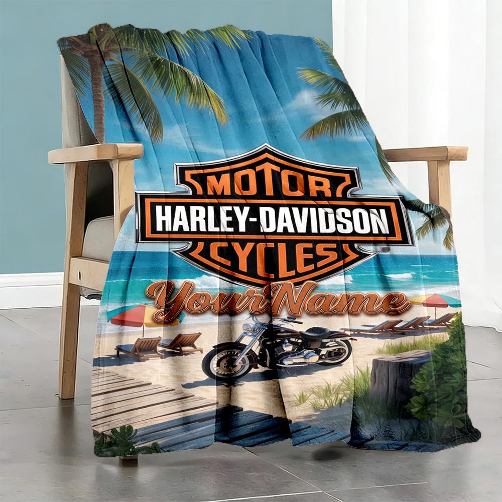 Harley-davidson Motorcycles Personalized Text Blanket Gift Customizable Blanket Soft Warm Cozy Versatile for Livingroom Home Decor Couch Sofa