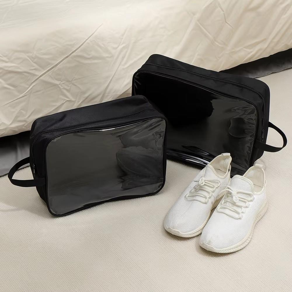 Portable Shoe Storage Bag Transparent Window Dustproof Shoe Organizer Pouch Breathable Zipper Closure Footwear Bag
