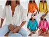 Women's Trendy Short-Sleeve Stand Collar Loose Button-Up Shirt