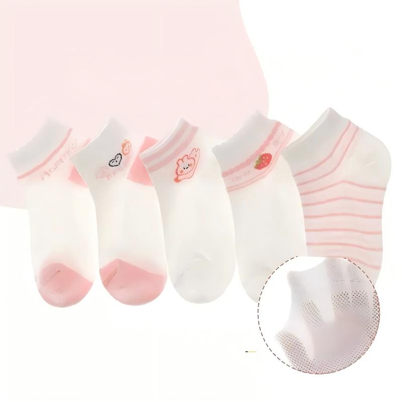 5 Pairs Kids Spring Summer Socks Breathable Comfortable Cute Cotton Socks For Boys And Girls