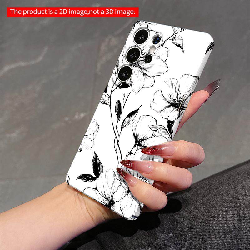 2DFlat Samsung phone case Elegant floral design, delicate black and white flowers. Applicable to Galaxy S23 S24 S25ULTRA S26 A12 A14 A15 A16 A54 A55