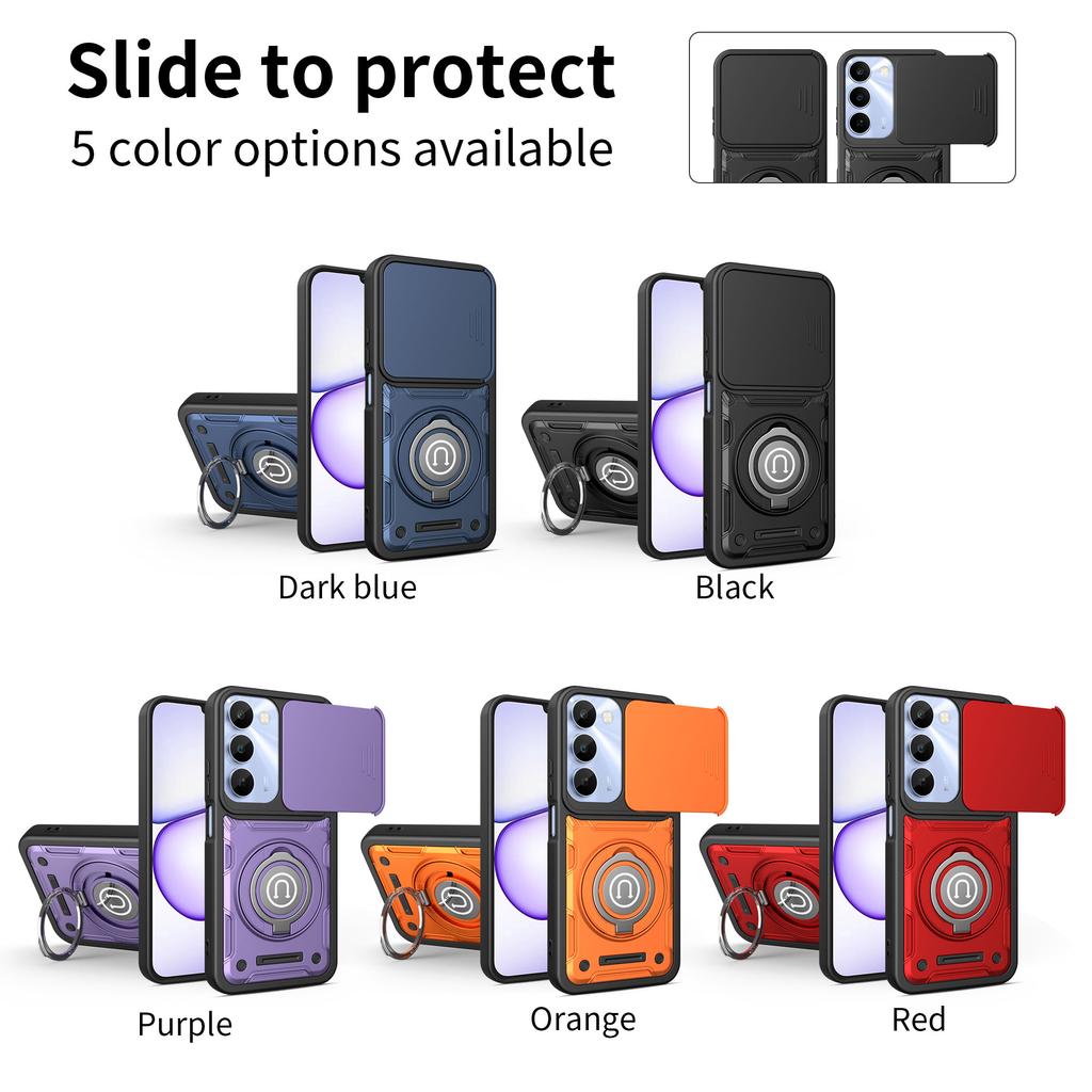Anti-slip Armor Case For Realme C100 4G C100x C100i Slide Camera Lens Protection Ring Stand TPU Frame Plastic Phone Cover Fundas