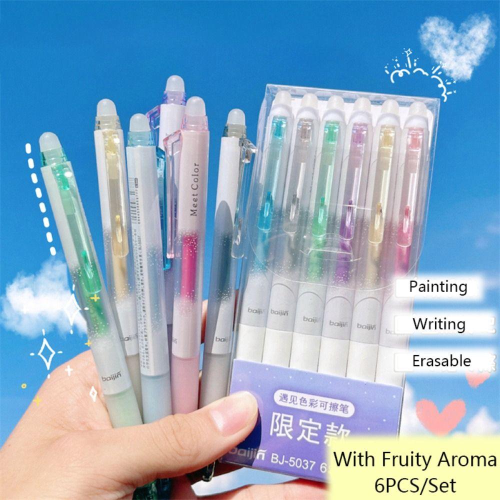 

6 шт./компл. цветной/синий чернильный маркер, ручка пресс-типа, маркер, креативная стираемая ручка для студентов