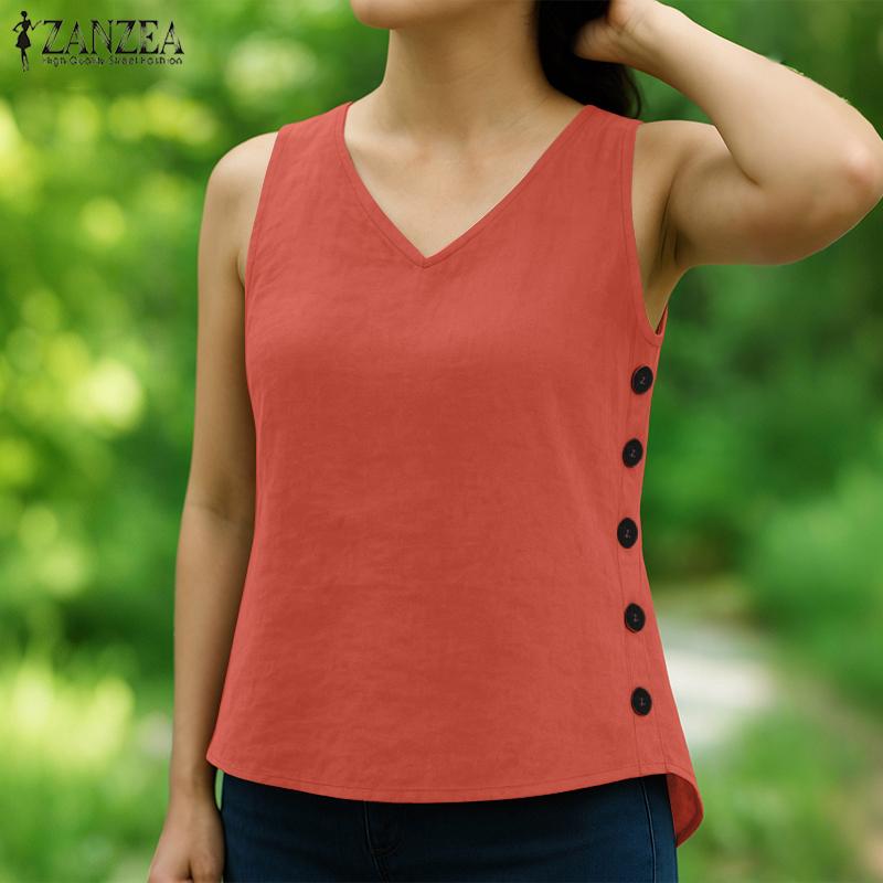 ZANZEA Women Summer V-Neck Loose Sleeveless Cotton Tank Tops