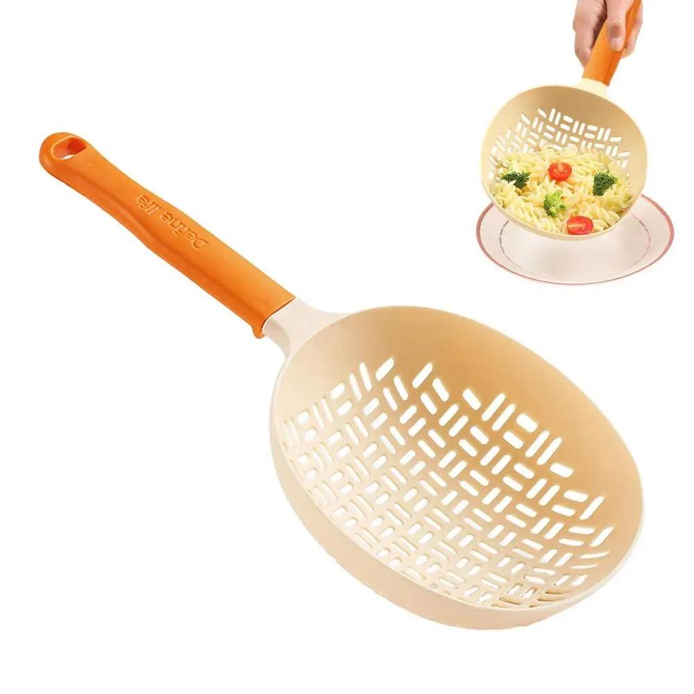 Anti-scald Slotted Spoon Long Handle Cooking Strainer Spoon Silicone Pasta Colander  Spaghetti