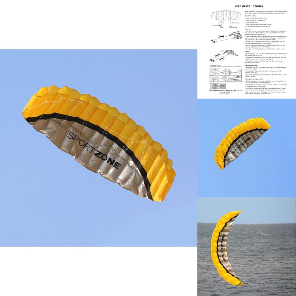 Stunning 2.5m Dual Line Parafoil Parachute Yellow Kite Perfect For Beach Adventures